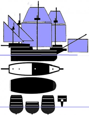 Schema typu Španělské rané galeony 15. století. Obr.: Vseolodich.cz.