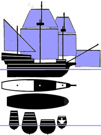 Schema typu Anglické galeony 16. století. Obr.: Vseolodich.cz.